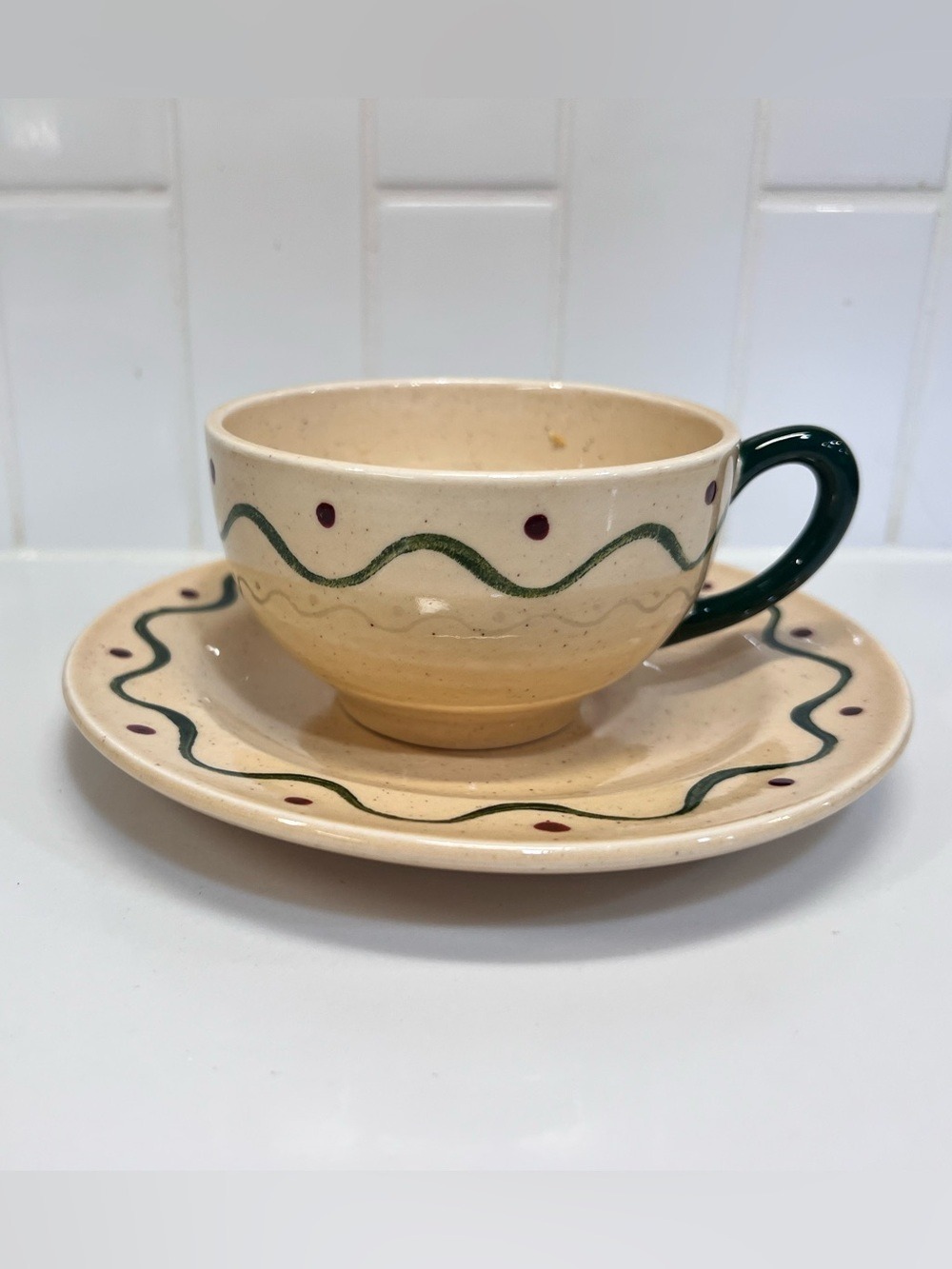 Metlox California Provincial Poppytrail Vernon Green Rooster Cup & Saucer
